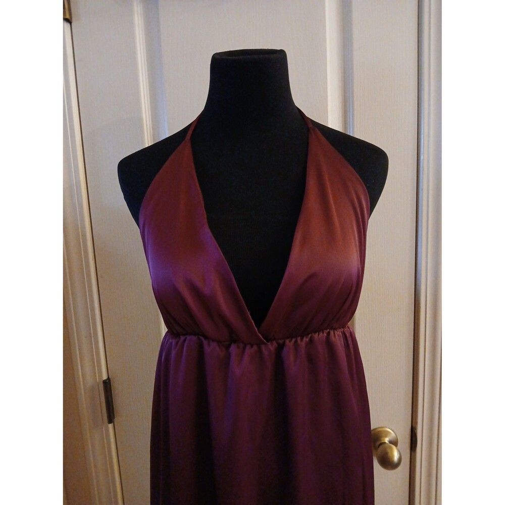 Elegant Burgundy Halter Maxi Dress - Women's Evening Gown - Picture 4 of 6